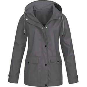 TAELU Veste de Pluie, Manteau Impermeable Long Manteaux Madame Tunique Blouson Manche Longue Beau Travail Drawstring Un Manteau Femme Automne Polyester Neiger À capuche Loose Gris XXL - Publicité