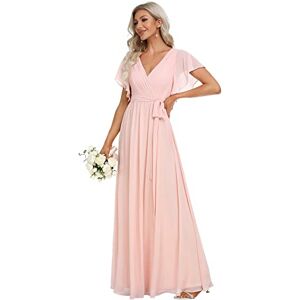 Ever-Pretty Robe Longue Bal Femme Longue Col V Mousseline A Line Manches Courtes Plissé Chic Rose Clair 46 - Publicité