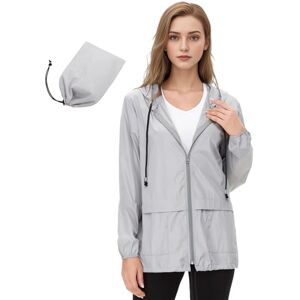 PONCEAU Veste de pluie imperméable coupe-vent respirante pour femme Veste de saison légère avec capuche, gris, L - Publicité