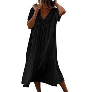 Allence 2023 Robe Femme Mode Robe sans Manches en Coton et Lin pour Femmes, Robes d'été à col Rond de Couleur Unie, Robe d'été Ample et Confortable pour la Plage - Publicité