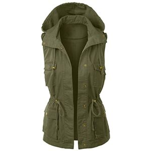 Generisch Femmes Grandes Tailles Vêtements d'extérieur sans manches tendance Couleur unie Veste pour femme Veste à capuche Casual Slim Coupe-vent Léger Jack Veste demi-saison Gilet avec poches et cordon de - Publicité