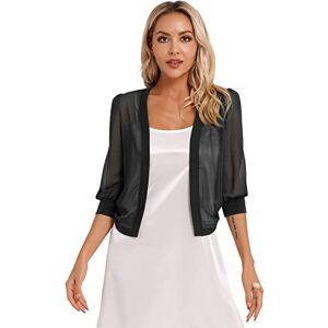 ranrann Boléro Femme Mousseline de Soie Veste Ouverte Top Dentelle Mariage Haut Chic Elégant Gilet Cérémonie pour Robe Soirée Mariage Mariée Cocktail Casual M-XXL Type N Noir XXL - Publicité