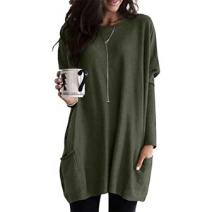 EFOFEI Femme Pull Chaud à Manches Longues d'hiver Robe Chemise Imprimée à Manches Longues Sweat Shirt à Col Ras du Cou Vert Militaire M - Publicité