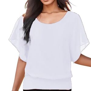 Fulidngzg Chemisier blanc pour femme Grandes tailles Avec élastique au niveau de l'ourlet Manches courtes Tunique noire En mousseline de soie Pour fête, Blanc., M - Publicité