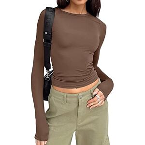 Sfit Y2k Haut Court à Manches Longues Ajusté Crop Tops Couleur Unie Basiques Transparent T-Shirt Slim Fit Shirt Sexy Y2K Cropped(Brun,S) - Publicité