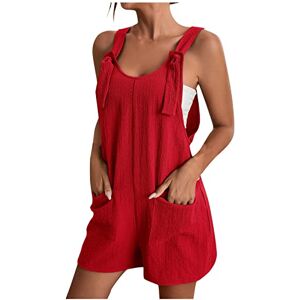 WZYYDS Ventes Flash Salopette Short Plage Frmmr Ete Fluide Grande Taille Sans Manches Col Rond Chic Et Elégant Jumpsuits Avec Poches Sangles Réglables Vacances Festival Outfit - Publicité