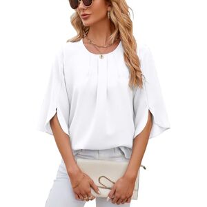 shownicer Tunique Femme Chic Et Elegant Chemisier Mousseline Haut Manches 3/4 Chemise Longue Ample Casual Tuniques Top Décontracté Col Rond Blouses Couleur Unie T Shirt A Blanc XXL - Publicité