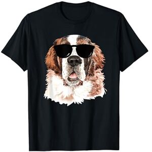 Saint Bernard Lover Dog Apparel Saint Bernard avec lunettes de soleil Chien propriétaire de Saint Bernard T-Shirt - Publicité