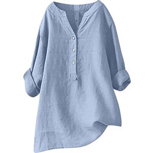 WoUnd Décontracté Chemise Femme Haut ÉTÉ pour Femmes Chic et Élégant Coton Lin T-Shirt Manche Courte Col en V Chemisier Tunique Tops avec Boutons D'été Élégant Ample Couleur Unie Blouse - Publicité