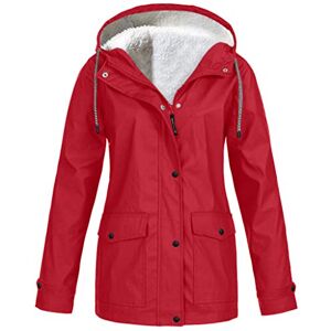 Liqiqi Veste de pluie en polaire Épaisse, chaude, coupe-vent, légère et imperméable Vêtement d’extérieur avec poches pour femmes Manteau d’hiver, Rouge, L - Publicité