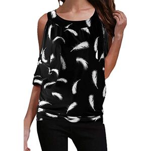 Uniquestyle Femme Épaules Dénudées Manches Courtes Tee Shirt Top Haut Imprimé Plume Taille Loose Noir1 S - Publicité