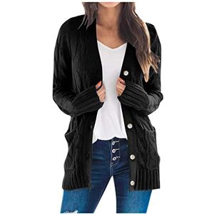 uxxnjfg Gilet Long Femme en Tricot Cardigan Chic Manches Longues Sweater Hiver Chaud Couleur Unie Bouton Baggy Gilet Pull Long Automne Pas Cher Mode Stylé Noel Vêtements Femme Cadeau Noel Noir XXXL - Publicité