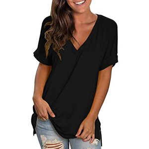 Jaysis T-shirt Femme t-Shirt Femme Blanc Noir Jaysis Tee Shirt Femme Sexy Ete Chic Col v Solide Ample Tunique Tee Shirt Femme Pas Cher a La Mode Manche Courtes Haut Femme Chic Décontracté Lâche Top Femme Vêtements - Publicité