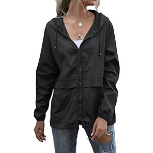 ORANDESIGNE Veste de Pluie Imperméable pour Femmes Léger Veste De Pluie Courte Coupe Vent Extérieure Manteaux à Capuche Vacance Coupe-Vent Zippé Noir L - Publicité