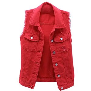 WSLCN Gilet en Jean Femme Denim Veste sans Manche Déchiré Boutonné Rouge 3XL - Publicité