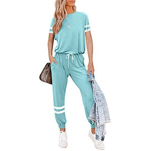 Litthing Tenue Décontractée Femme Ensemble Casual Survêtement Jogging, Pyjama Nuit Col Rond T-shirt Manches Longue/Manches Courtes + Pantalon/Shorts Taille à Serré, Printemps été Tenue Interieur - Publicité