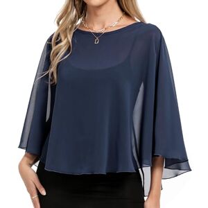 Irevial Châle Femme Élégant Châle Mousseline de Soie Boléro Été Écharpe Tunique Tops Cover B-Bleu Marine Taille Unique - Publicité