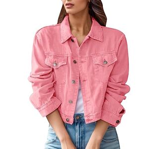 MODSGUE Veste en jean pour femme Couleur unie Veste boutonnée En coton Style vintage, TD1 rose, L - Publicité