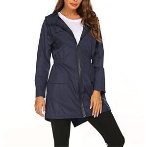 SotRong Manteau de pluie léger et pliable pour femme, coupe-vent, veste d'extérieur imperméable et résistante aux chocs, long manteau à capuche, poncho pour la marche et le camping, bleu marine, L - Publicité