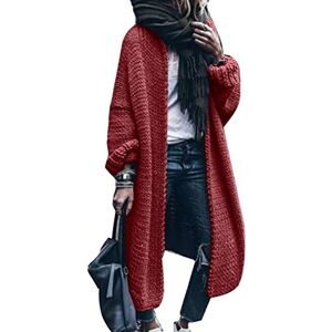 ORANDESIGNE Gilet Long Femme en Tricot Cardigan Veste Ouvert Épais Manches Longues Pull Gilet Chaud Casual Grosse Maille Manteau Sweater Hiver Chandail Outwear A Rouge 3XL - Publicité