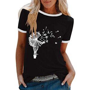 Haut à manches courtes pour femmes T-shirt d'été à manches courtes imprimé Vintage T-shirt décontracté rond chemisier pour femmes T-shirt décontracté à manches courtes pour femme (16-Black, L) - Publicité