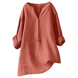 WoUnd Décontracté Chemise Femme Haut ÉTÉ pour Femmes Chic et Élégant Coton Lin T-Shirt Manche Courte Col en V Chemisier Tunique Tops avec Boutons D'été Élégant Ample Couleur Unie Blouse - Publicité