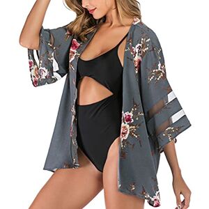 Tomwell Kimono Gilet Veste Femme Cardigan Fleuri Imprimé Casual Couverture en Mousseline de Soie d'été Boho Femme Cardigan Plage B Gris 3XL - Publicité