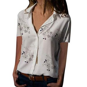 MOTOCO Women Chemisier Body Chemise À Fleurs Col boutonné Manches Courtes Femme Blanc 48 - Publicité