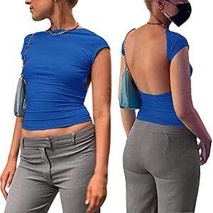 HAOLEI Haut Dos Nu Femme Manche Courte T-Shirt d'été Tops Dos Nu Y2k Crop Top Sexy Backless T-Shirt Ajusté Slim Fit Haut Chic Décontractée Col Rond Couleur Unie Portable Devant et Derrière - Publicité