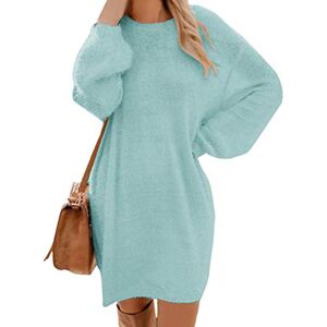 ORANDESIGNE Femmes Pull Robe Tricoté Col Rond Solide Couleur Chandail À Manches Longues Lâche Pullover Mini Dress Long Tricots Hiver Robe Tunique Bleu 46 - Publicité