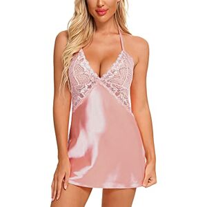 BESDEL Femmes Sexy Nuisette pour Les Femmes Satin vêtements de Nuit Dentelle Chemise Sexy Chemise de Nuit pêche 3XL - Publicité