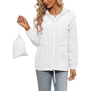 Tisfeer Manteau de pluie imperméable et léger pour femme Coupe-vent À capuche Pour l'extérieur, blanc, L - Publicité