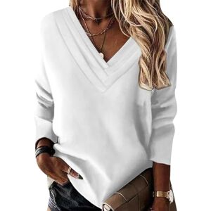 OMZIN Femmes Slim Fit Col en V Manches Longues Chemise Légère Soft Pullover Tops Grande Taille Détaché Sweatshirt Stylisé Blanc XL - Publicité