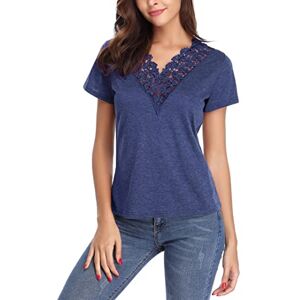 Wayleb Femme T-Shirt Col V avec Dentelle Blouse À Manches Courtes Élégant Et Confortable Imprimé des Motifs Floraux - Publicité