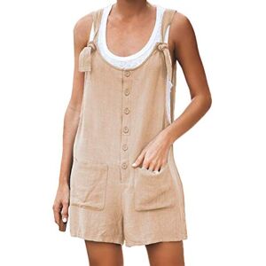 ORANDESIGNE Combishort Été Femmes Salopette en Coton et Lin Couleur Unie Grande Taille Col en U sans Manches Casual Combinaison avec Poches Jumpsuit Short Rompers de Plage B Kaki XXL - Publicité