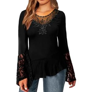 Generic Vente Flash du Jour Et Soldes, Haut Dos Nu Top À Paillettes Transparent Noir Femme Mode Femmes Décontracté Dentelle Ample Épissure À Manches Longues T-Shirt Été Hauts Impression (Black,XXL) - Publicité