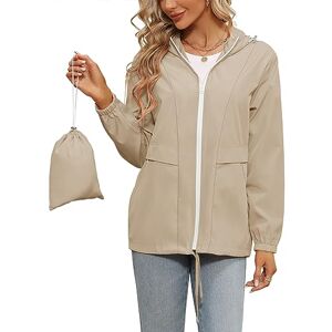 Tisfeer Veste de pluie pour femme imperméable et légère Coupe-vent pliable Veste de pluie fine avec capuche, kaki, S - Publicité