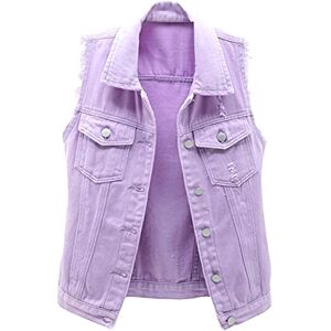 WSLCN Gilet en Jean Femme Denim Veste sans Manche Déchiré Boutonné Violet 3XL - Publicité