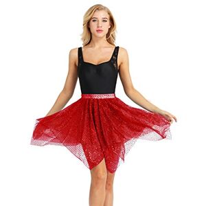 YOOJIA Femme Asymétrique Jupe Courte de Danse Latine Salsa Tango à Paillettes Jupe de Danse Ballet Jupe de Danse Orientale Écharpe Mini Jupe Plissée Rouge Taille Unique - Publicité