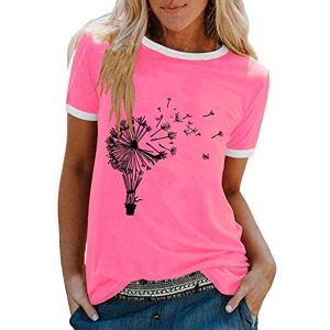 Haut à manches courtes pour femmes T-shirt d'été à manches courtes imprimé Vintage T-shirt décontracté rond chemisier pour femmes T-shirt décontracté à manches courtes pour femme (19-Pink, XXL) - Publicité