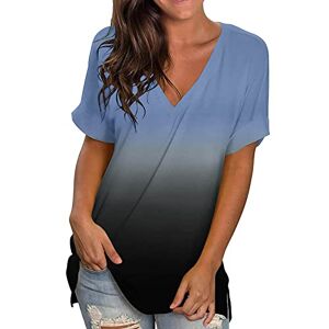 T-Shirts Femmes à Manches Courtes Col en V D'été Décontractés Oversize Loose Tuniques De Base Top Femmes Hauts D'été T-Shirts Manches Courtes Blouses Décontractés (08-a-Dark Blue, M) - Publicité