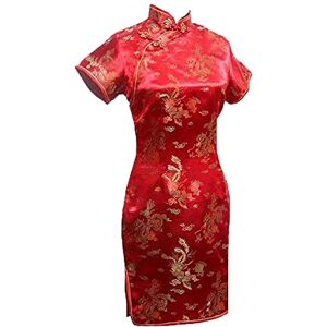 Chyoieya Vintage Dragon et Phoenix Short Qipao Élégant Femmes Cheongsam Mandarin Col Sexy Mini Robe Chinoise Oversize, Rouge 1, S - Publicité