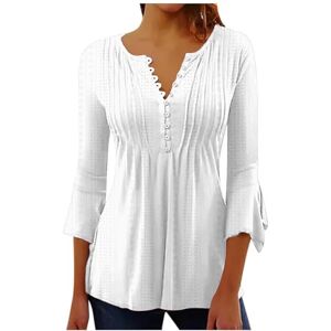 HAOLEI Chemisier Femme Chic Élégant Manches 3/4 T-Shirt Imprimé Plissé Henley Tee Shirt Col V Blouse Top Mousseline de Soie Boheme Haut Manche Courte Tunique Été Plage Travail Tunique - Publicité