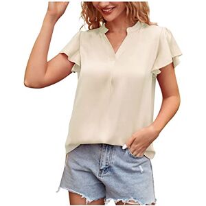 HAOLEI Chemise DéContractéE en Satin à Manches Courtes avec Col en V pour Femme La Soie éLéGante Casual Confortable Tops Chemisier Uni De Travail à Boutons Hauts Blouses - Publicité