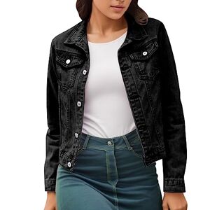 MODSGUE Veste en jean pour femme Couleur unie Veste boutonnée En coton Style vintage, TB1-noir, L - Publicité
