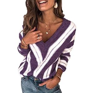 Onsoyours Pull Femme Sexy Profond Col V Pullover Solide Couleur Unie Sweater Chandail Manches Longues Automne Tops Hauts Courte Chemise Slim Top Blouse T-Shirts Chic A Violet S - Publicité