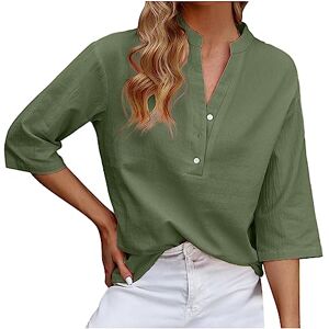 Générique 224 Chemise Lin Femme Chemisier Coton Et Lin pour Femmes Grande Taille Col en V Bouton Manches 3/4 Tops Couleur Unie Lâche Leger Respirant T-Shirts Pas Cher Casual Coton Lin Tunique Blouse Tops - Publicité