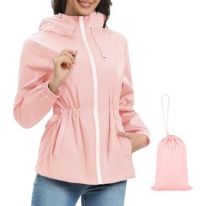 Vijamiy Vêtements Imperméables Femme Léger Veste de Pluie Manteaux Imperméables Coupe Vent Femme Impermeable Avec Capuche et Poches Veste Respirant D'extérieur Trench Coat(Rose,L) - Publicité