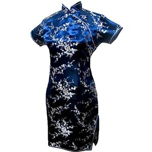 Chyoieya Vintage Dragon et Phoenix Short Qipao Élégant Femmes Cheongsam Mandarin Col Sexy Mini Robe Chinoise Oversize, Bleu marine 2., M - Publicité