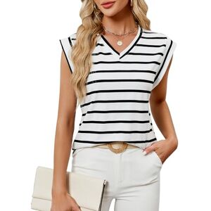 ZASFOU Femme Été Débardeur Tunique Top Col V sans Manches Haut Tee Shirt Chemise Chic Élégant Blouse Cadeau - Publicité